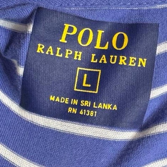Polo Ralph Lauren Cobalt Blue White Striped Tee Pocket Logo Preppy Casual L - Picture 5 of 6